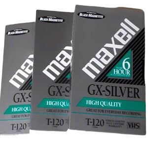MAXELL Factory Sealed (3) 6 Hours GX-Silver Grade T-120 VHS Blank Video Tape